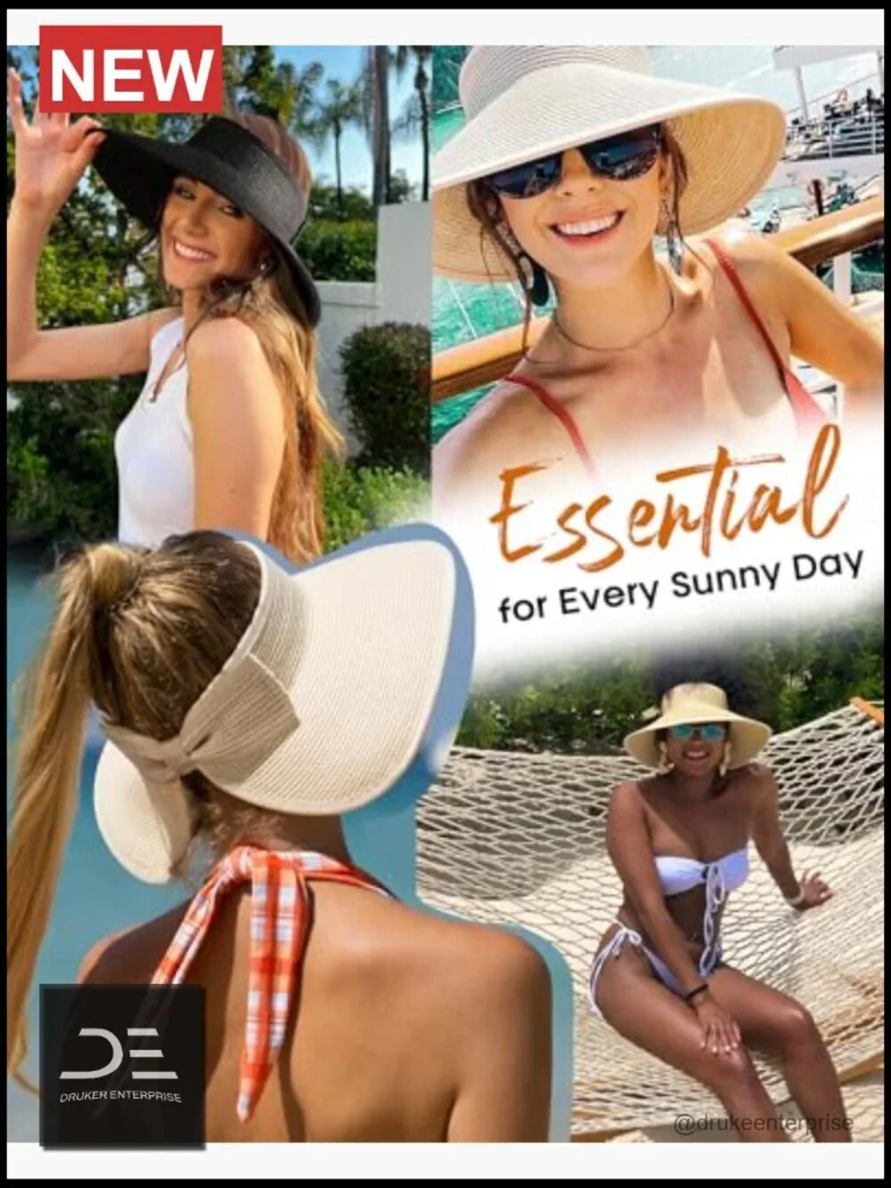 Wide Brim Sun Visor Hat with Ponytail Hole UPF 80+ Packable Adjustable